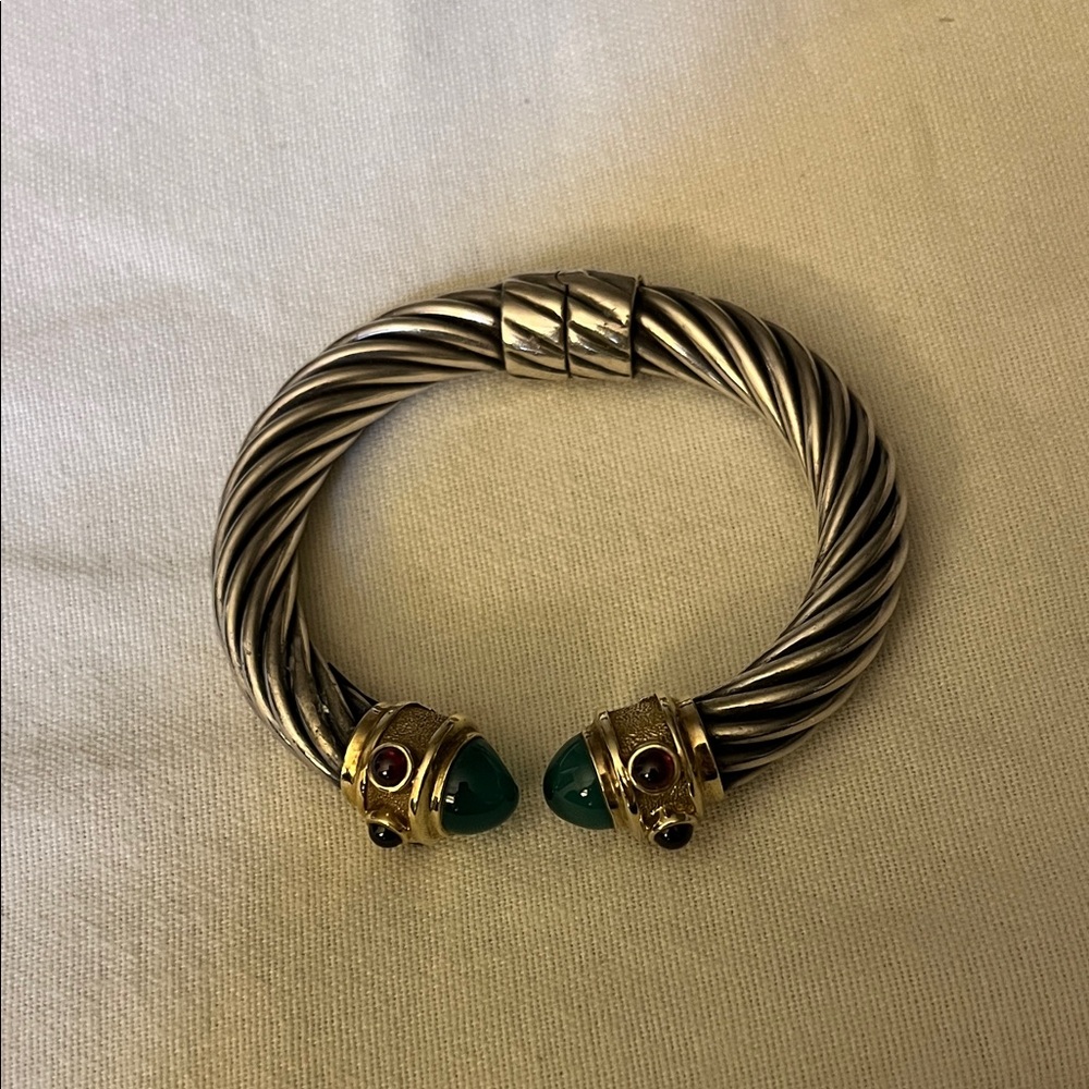 DAVID YURMAN vintage cable bracelet with green tourmaline and garnets